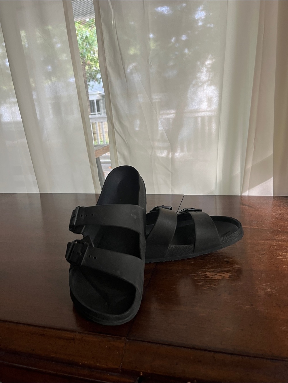 Men's Black Double-Buckle Slide Sandals
